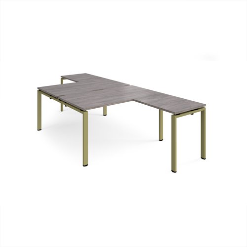 Adapt back to back desks 1400mm x 1600mm with 800mm return desks - green frame, grey oak top