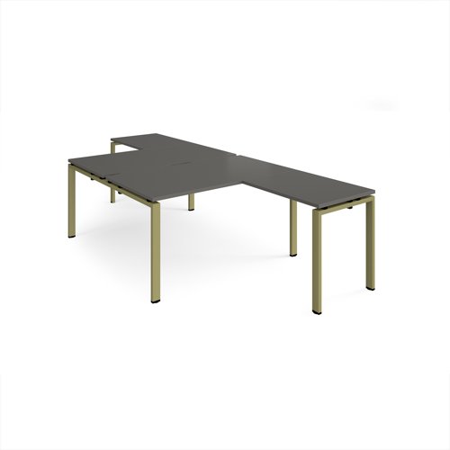 Adapt back to back desks 1400mm x 1600mm with 800mm return desks - green frame, storm grey top