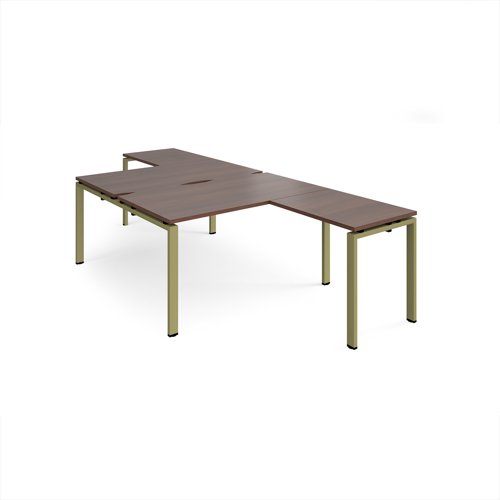 Adapt back to back desks 1400mm x 1600mm with 800mm return desks - green frame, walnut top