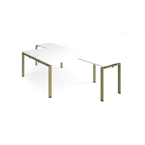 Adapt back to back desks 1400mm x 1600mm with 800mm return desks - green frame, white top
