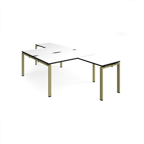 Adapt back to back desks 1400mm x 1600mm with 800mm return desks - green frame, white top, black edge