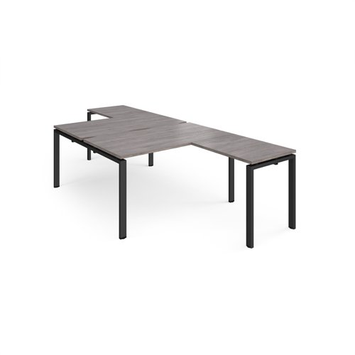 Adapt back to back desks 1400mm x 1600mm with 800mm return desks - black frame, grey oak top