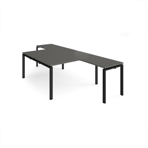 Adapt back to back desks 1400mm x 1600mm with 800mm return desks - black frame, storm grey top