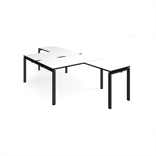 Adapt back to back desks 1400mm x 1600mm with 800mm return desks - black frame, white top, black edge