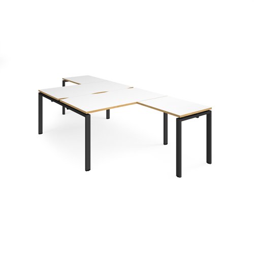Adapt back to back desks 1400mm x 1600mm with 800mm return desks - black frame, white top with oak edge