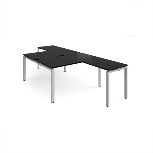 Adapt back to back desks 1400mm x 1600mm with 800mm return desks - silver frame, black top