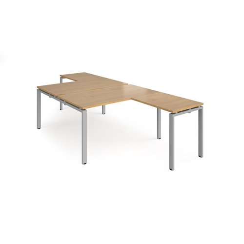 Adapt back to back desks 1400mm x 1600mm with 800mm return desks - silver frame, oak top