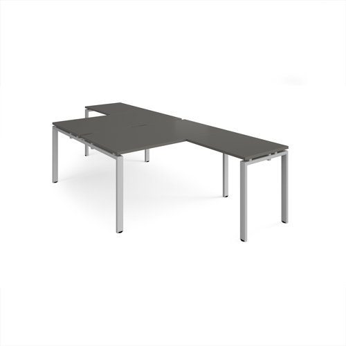 Adapt back to back desks 1400mm x 1600mm with 800mm return desks - silver frame, storm grey top
