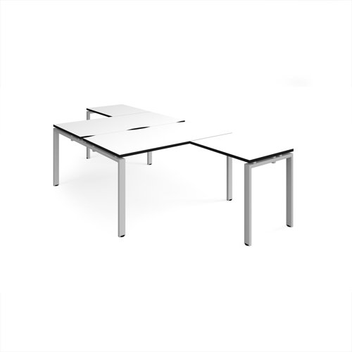 Adapt back to back desks 1400mm x 1600mm with 800mm return desks - silver frame, white top, black edge