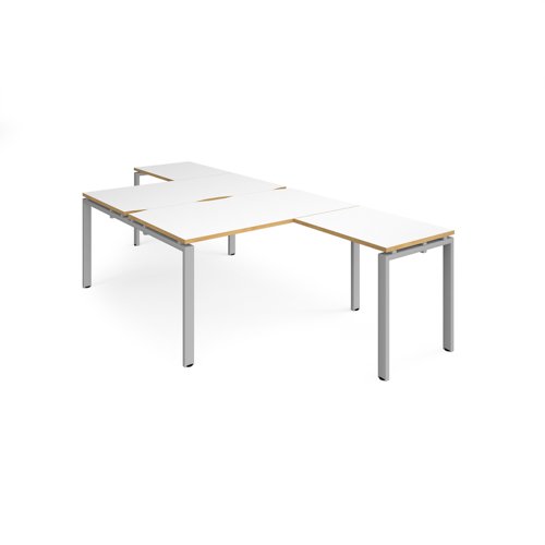 Adapt back to back desks 1400mm x 1600mm with 800mm return desks - silver frame, white top with oak edge