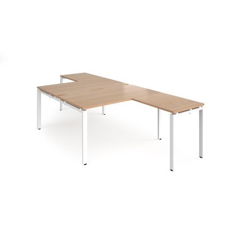Adapt back to back desks 1400mm x 1600mm with 800mm return desks - white frame, beech top