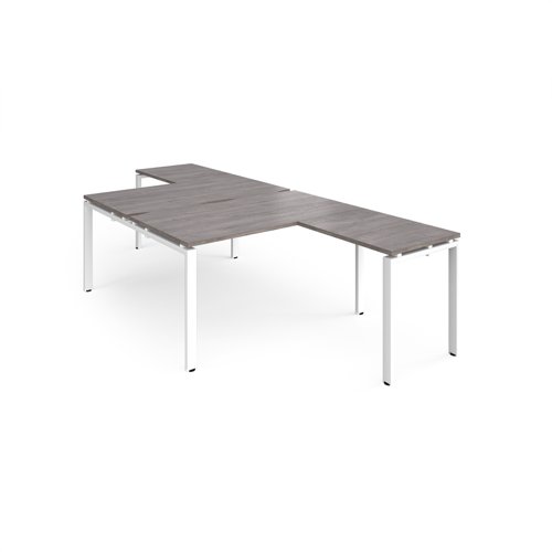 Adapt back to back desks 1400mm x 1600mm with 800mm return desks - white frame, grey oak top