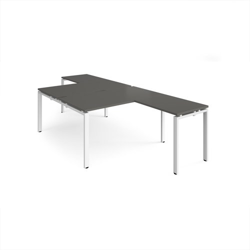 Adapt back to back desks 1400mm x 1600mm with 800mm return desks - white frame, storm grey top