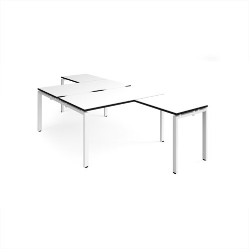 Adapt back to back desks 1400mm x 1600mm with 800mm return desks - white frame, white top, black edge