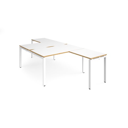 Adapt back to back desks 1400mm x 1600mm with 800mm return desks - white frame, white top with oak edge