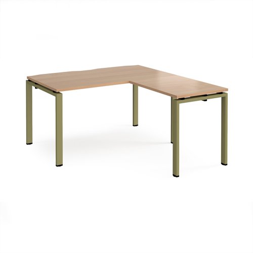 Adapt desk 1400mm x 800mm with 800mm return desk - green frame, beech top