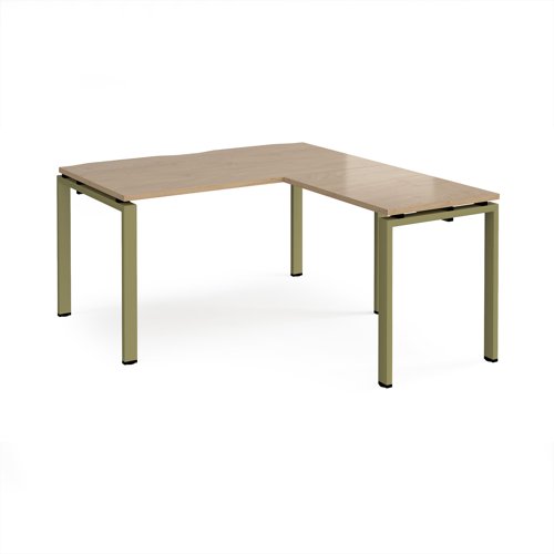 Adapt desk 1400mm x 800mm with 800mm return desk - green frame, kendal oak top