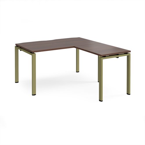 Adapt desk 1400mm x 800mm with 800mm return desk - green frame, walnut top