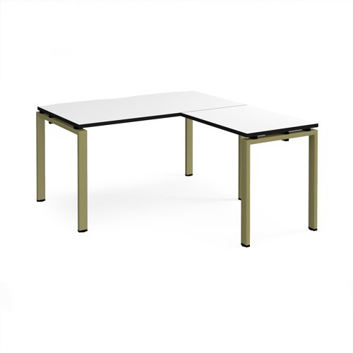 Adapt desk 1400mm x 800mm with 800mm return desk - green frame, white top, black edge