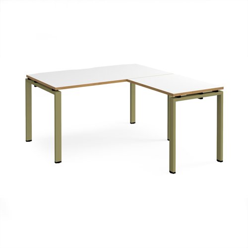 Adapt desk 1400mm x 800mm with 800mm return desk - green frame, white top, oak edge