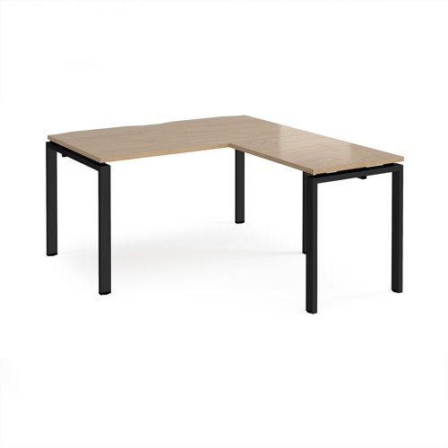 Adapt desk 1400mm x 800mm with 800mm return desk - black frame, kendal oak top