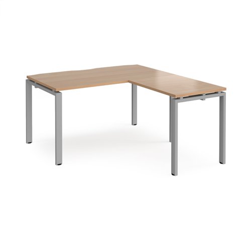 Adapt desk 1400mm x 800mm with 800mm return desk - silver frame, beech top