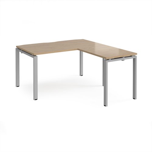 Adapt desk 1400mm x 800mm with 800mm return desk - silver frame, kendal oak top