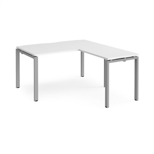 Adapt desk 1400mm x 800mm with 800mm return desk - silver frame, white top