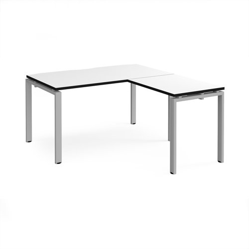 Adapt desk 1400mm x 800mm with 800mm return desk - silver frame, white top, black edge