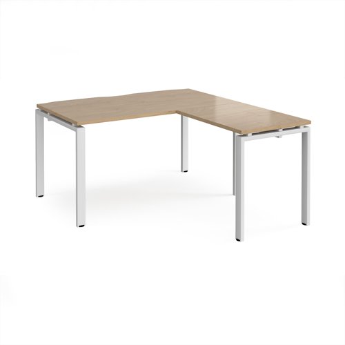 Adapt desk 1400mm x 800mm with 800mm return desk - white frame, kendal oak top