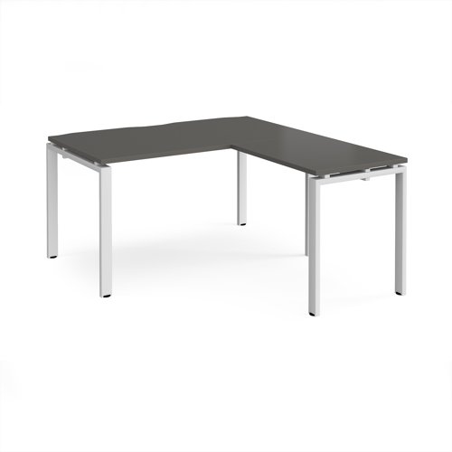 Adapt desk 1400mm x 800mm with 800mm return desk - white frame, storm grey top