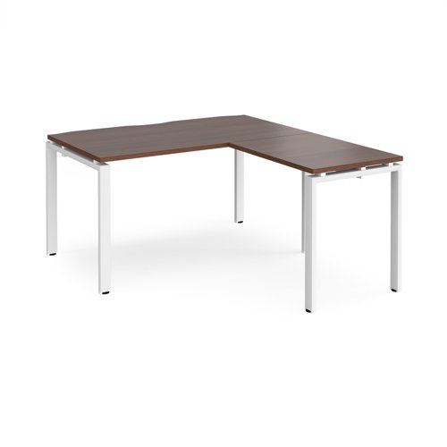 Adapt desk 1400mm x 800mm with 800mm return desk - white frame, walnut top
