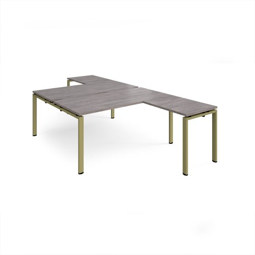 Adapt back to back desks 1600mm x 1600mm with 800mm return desks - green frame, grey oak top