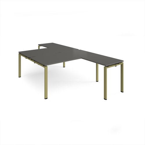 Adapt back to back desks 1600mm x 1600mm with 800mm return desks - green frame, storm grey top