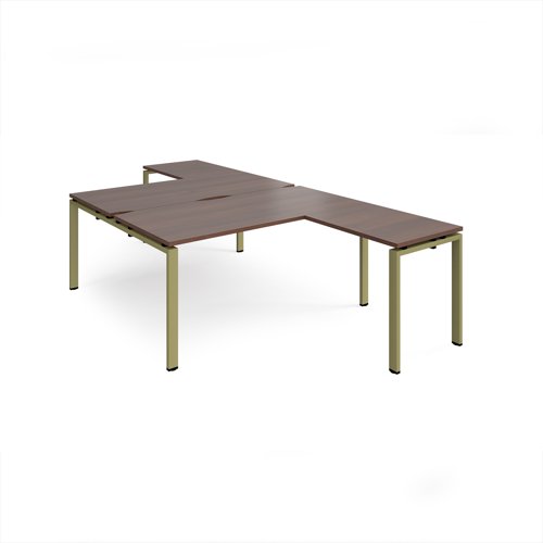 Adapt back to back desks 1600mm x 1600mm with 800mm return desks - green frame, walnut top