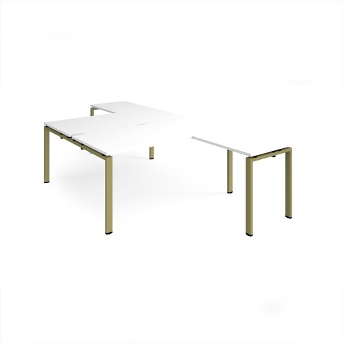 Adapt back to back desks 1600mm x 1600mm with 800mm return desks - green frame, white top