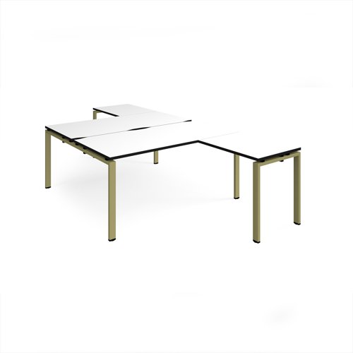 Adapt back to back desks 1600mm x 1600mm with 800mm return desks - green frame, white top, black edge