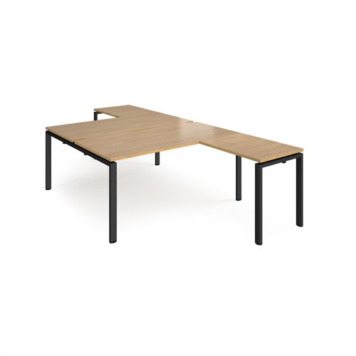 Adapt back to back desks 1600mm x 1600mm with 800mm return desks - black frame, oak top