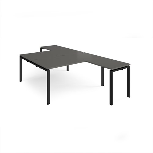 Adapt back to back desks 1600mm x 1600mm with 800mm return desks - black frame, storm grey top