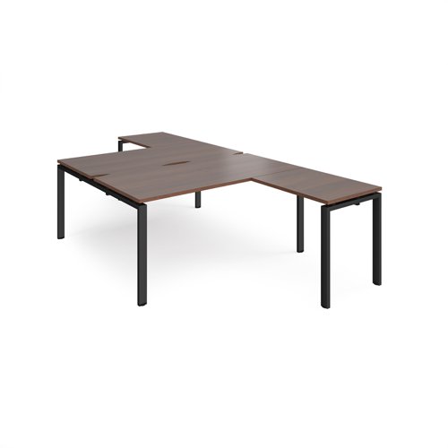 Adapt back to back desks 1600mm x 1600mm with 800mm return desks - black frame, walnut top