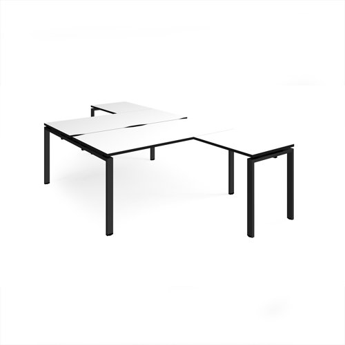 Adapt back to back desks 1600mm x 1600mm with 800mm return desks - black frame, white top, black edge