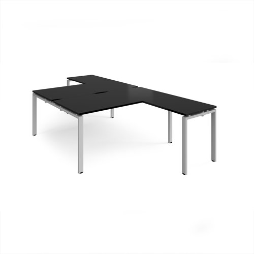 Adapt back to back desks 1600mm x 1600mm with 800mm return desks - silver frame, black top
