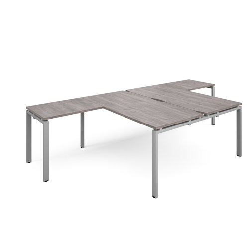 Adapt back to back desks 1600mm x 1600mm with 800mm return desks - silver frame, grey oak top
