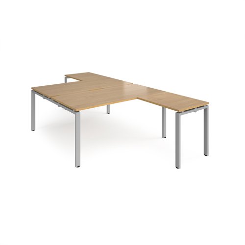 Adapt back to back desks 1600mm x 1600mm with 800mm return desks - silver frame, oak top