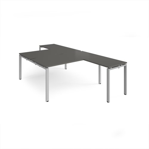 Adapt back to back desks 1600mm x 1600mm with 800mm return desks - silver frame, storm grey top