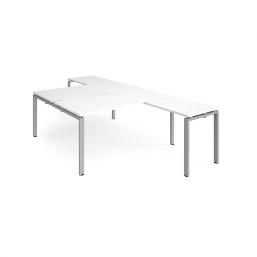 Adapt back to back desks 1600mm x 1600mm with 800mm return desks - silver frame, white top