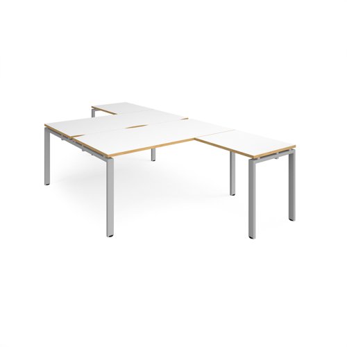 Adapt back to back desks 1600mm x 1600mm with 800mm return desks - silver frame, white top with oak edge