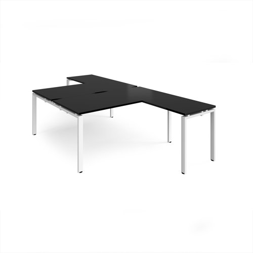 Adapt back to back desks 1600mm x 1600mm with 800mm return desks - white frame, black top
