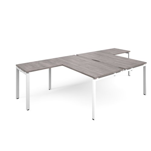 Adapt back to back desks 1600mm x 1600mm with 800mm return desks - white frame, grey oak top