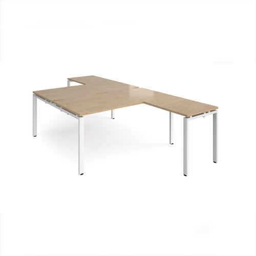 Adapt back to back desks 1600mm x 1600mm with 800mm return desks - white frame, kendal oak top